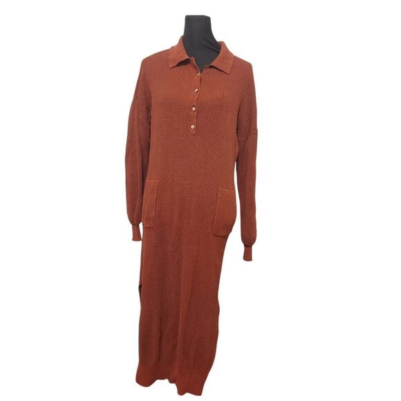 NATURAL LIFE Dresses & Skirts - Natural Life Sweater Dress Small Medium Rust Orange Brown Ribbed Midi